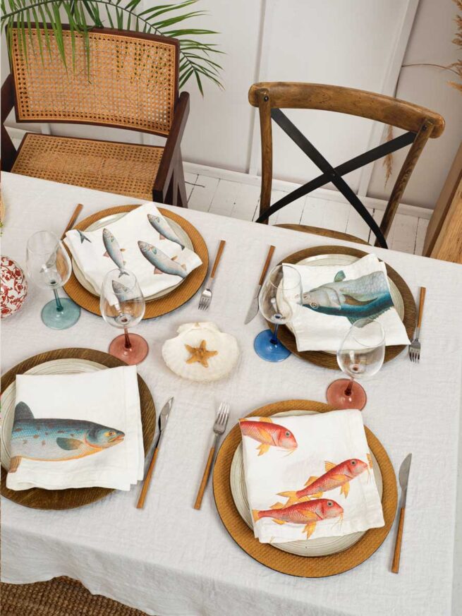 Sea Fish Linen Napkins Set Of 6 100 Linen LINOROOM