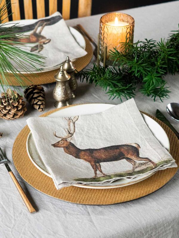 Linoroom-napkins-Wild-animals-2021-LR4 Deer Linen Napkins by Linoroom