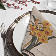 Table napkins garden flowers daffodils 2 Narcisus printed linen napkin from Linoroom