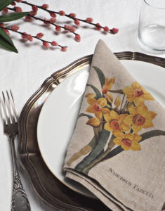 Table napkins garden flowers daffodils 2 Narcisus printed linen napkin from Linoroom