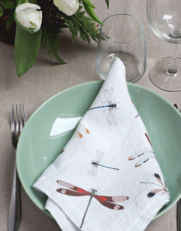 dragonflies-white-napkins White Linen Napkins Dragonflies from Linoroom