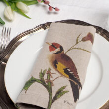 printed-napkins-garden-birds-goldfinch Garden Birds printed linen napkins from Linoroom