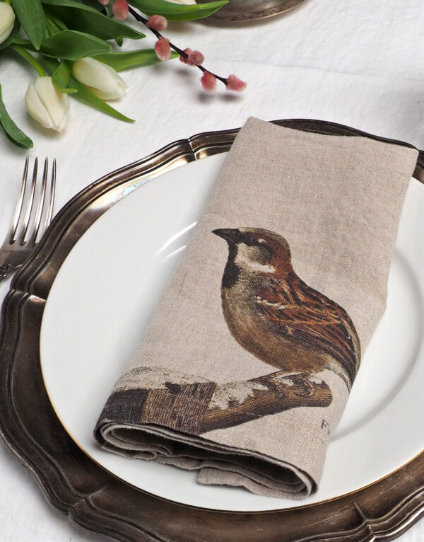 printed-napkins-garden-birds-house-sparrow Garden Birds printed linen napkins from Linoroom