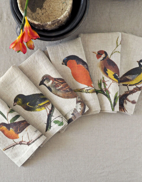 printed-napkins-garden-birds1 Garden Birds printed linen napkins from Linoroom