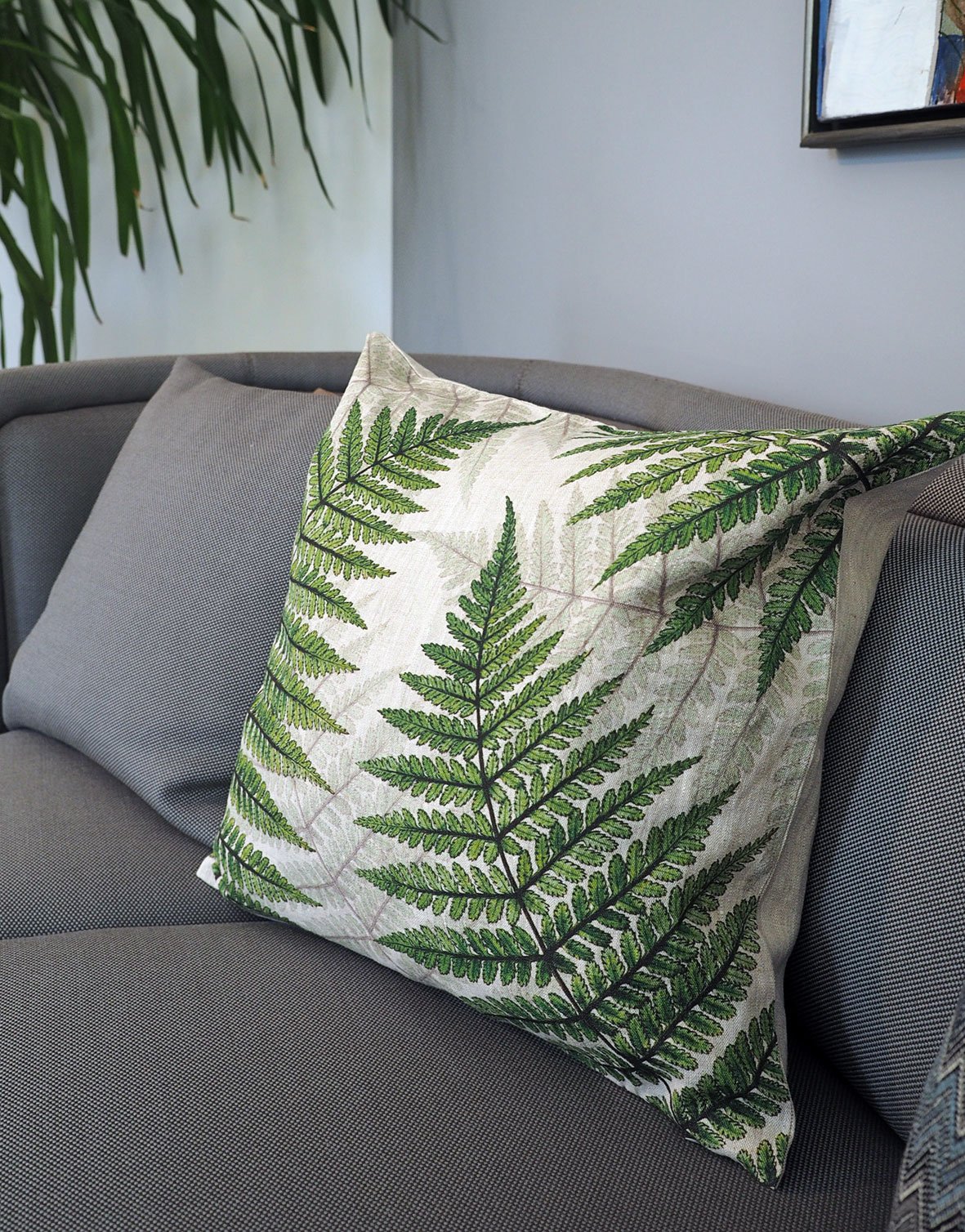 Green Polypodium Leaves Plants Cotton Linen Pillow Case Decorative Cushion Cover