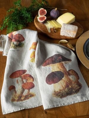 Linen Kitchen Towels Woodpecker & Hoopo (set of 2) - LINOROOM 100