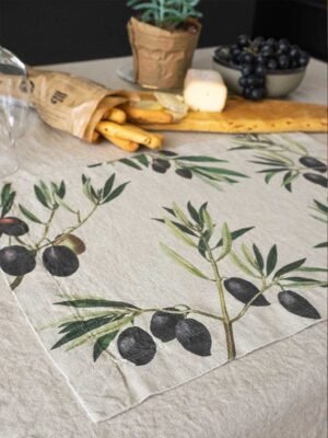 Washed Linen Olive & Lemon Tea Towels (set of 2)