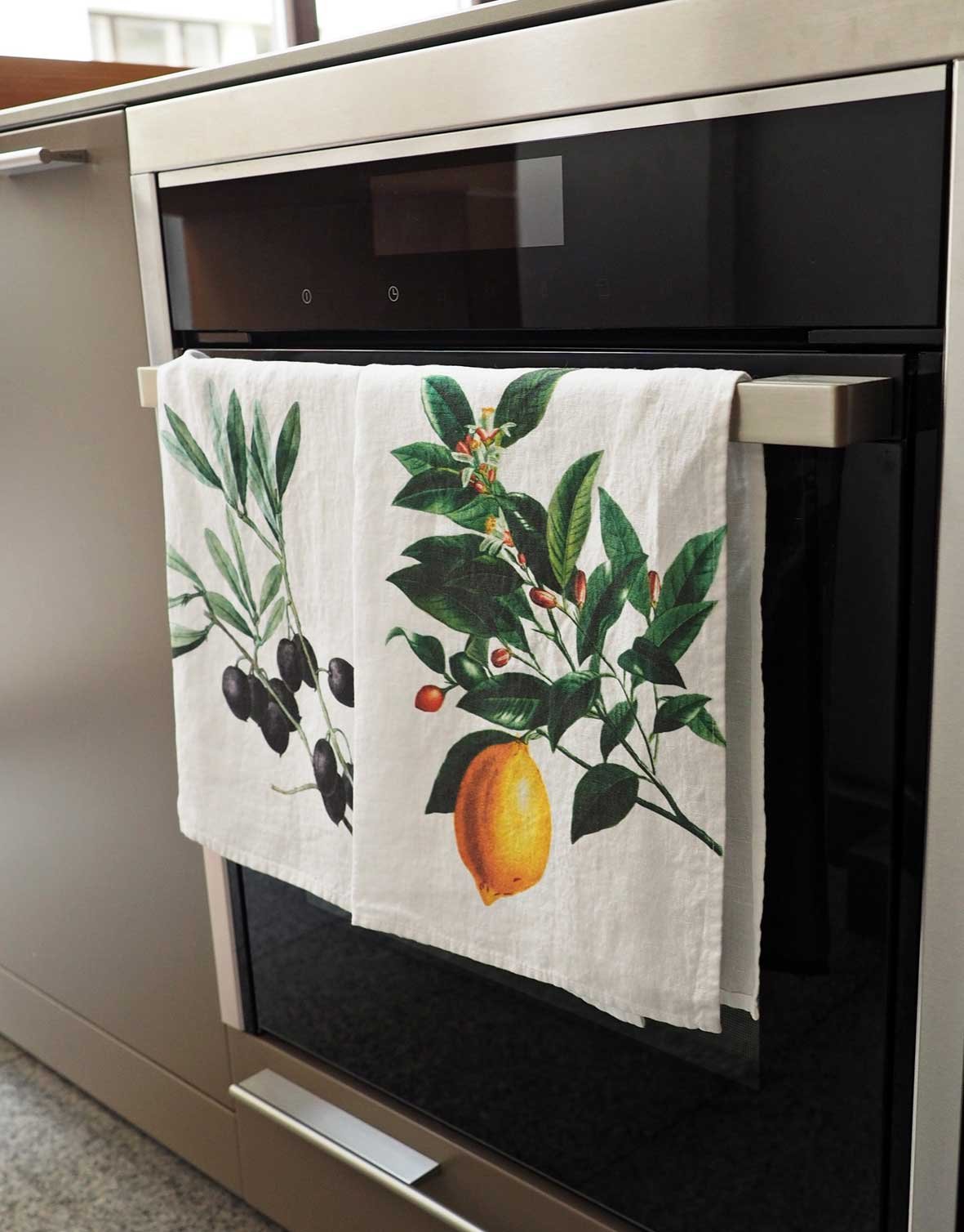 Washed Linen Olive & Lemon Tea Towels (set of 2)