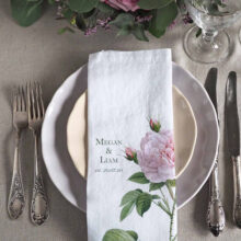 floral-custom-wedding-linen-cloth-napkin-linoroom.jpg Personalised wedding linen napkin with flower design from Linoroom