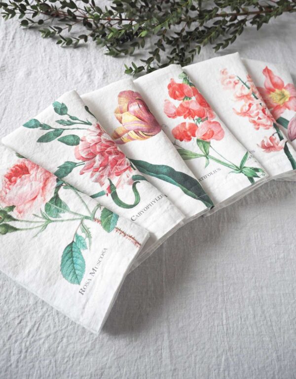 Pink Flower Linen Napkins from Linoroom