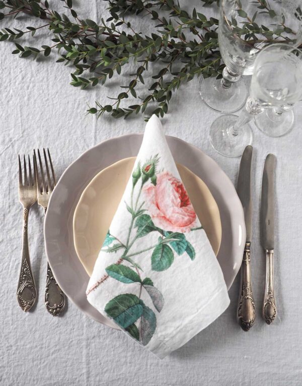 Pink Flower Linen Napkins from Linoroom