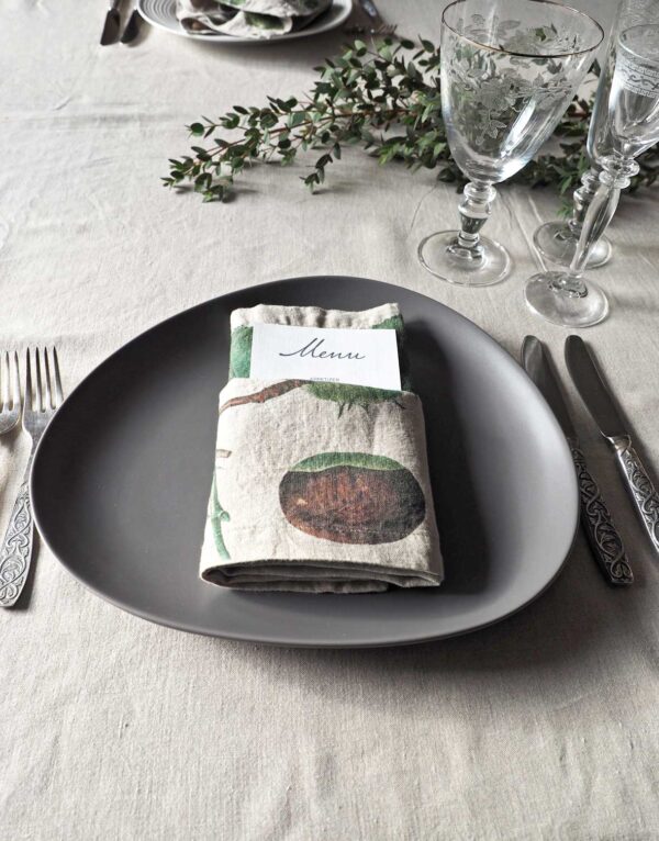 Linen dinner napkins with tree prints from Linoroom