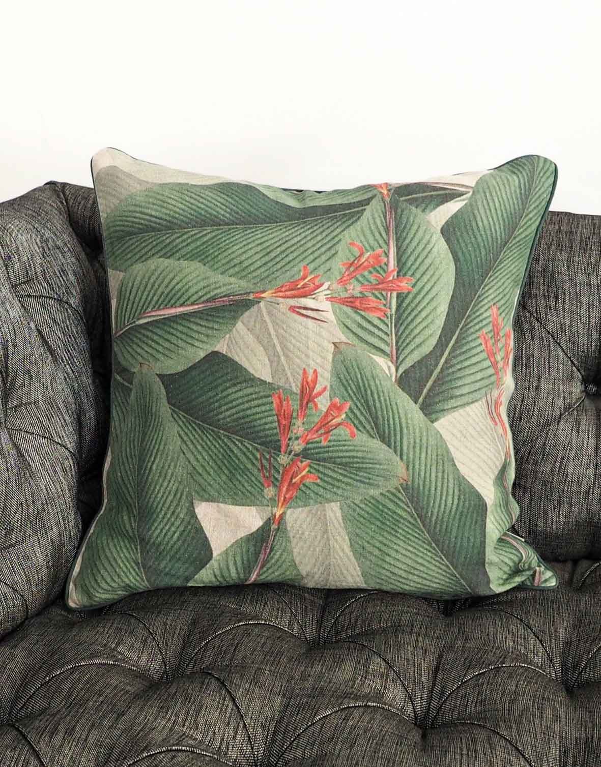 Tropical Plant Green Leaves Garden Cushion Cover Linen Throw Pillow Case Flower