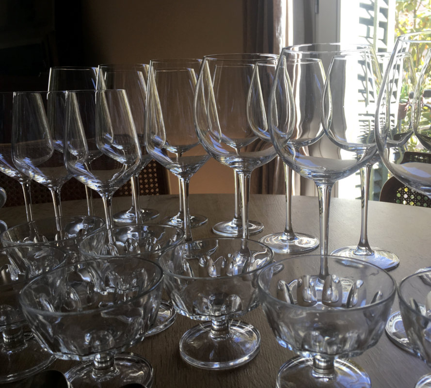 Shine wine glasses with linen dish towel