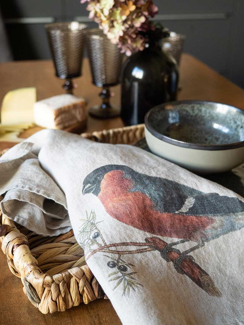 Linen Kitchen Towels Small Birds (set of 2)