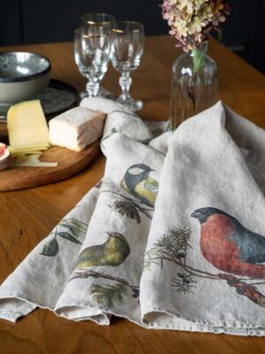 Linen Kitchen Towels Small Birds by Linoroom