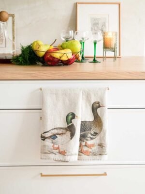 Fish Linen Kitchen Towels with Hanging Loop (set of 2) - LINOROOM 100%  LINEN TEXTILES