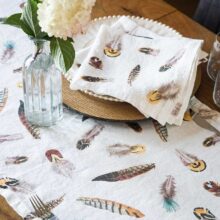 8002SUR-FEOF-Linoroom-Table-Runner-Feathers-Vertical-LR1 Feather Linen Table Runner by Linoroom