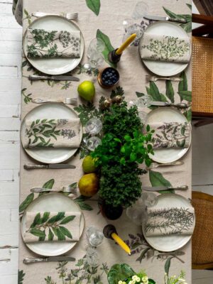 Fine Herbs Botanical print linen napkins by Linoroom