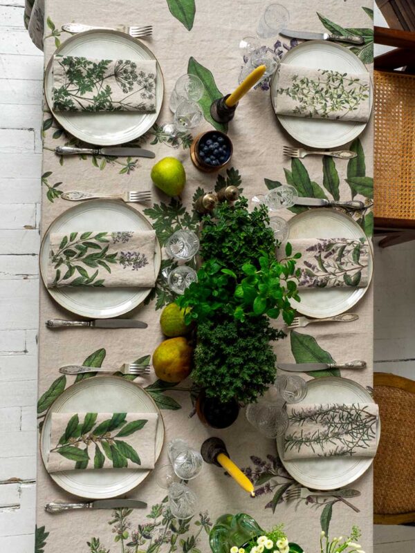 3002SU-FHP6-Linoroom-Napkins-Fine-Herbs-Vertical-LR8 Fine Herbs Botanical print linen napkins by Linoroom