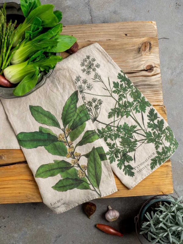 Parsley and Bay botanical linen kitchen towels by Linoroom