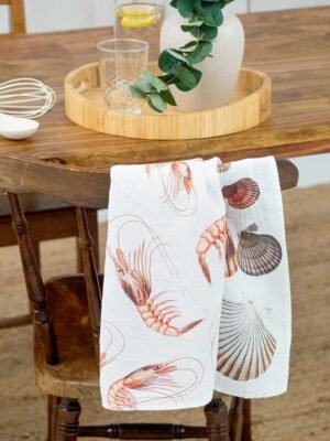 Linen Kitchen Towels Woodpecker & Hoopo (set of 2) - LINOROOM 100% LINEN  TEXTILES