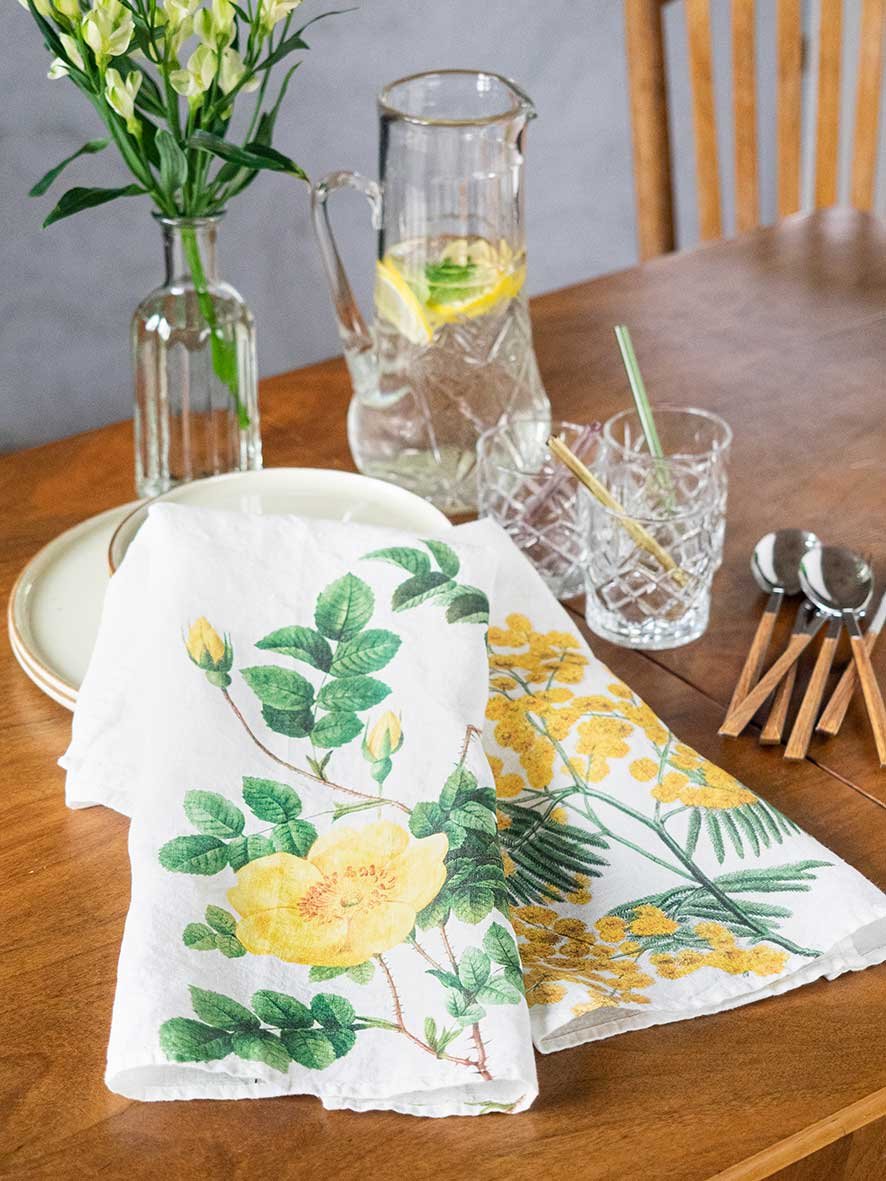 Mimosa & Rose Linen Tea Towels (set of 2) - LINOROOM 100% LINEN TEXTILES