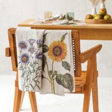 6001M-CF-Linoroom-Kitchen-Towels-Aster-and-Sunflower-Vertical-LR7 Floral linen tea towels by linoroom