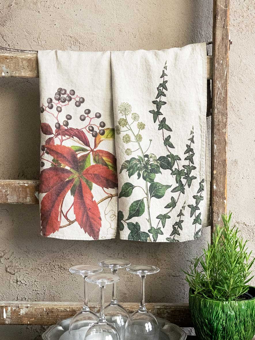 Thick Linen Kitchen Towels Ivy & Creeper (set of 2) - LINOROOM 100% LINEN  TEXTILES