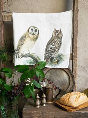 Linen Kitchen Towels Woodpecker & Hoopo (set of 2)