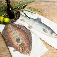 Salmon and turbot linen kitchen towels by linoroom