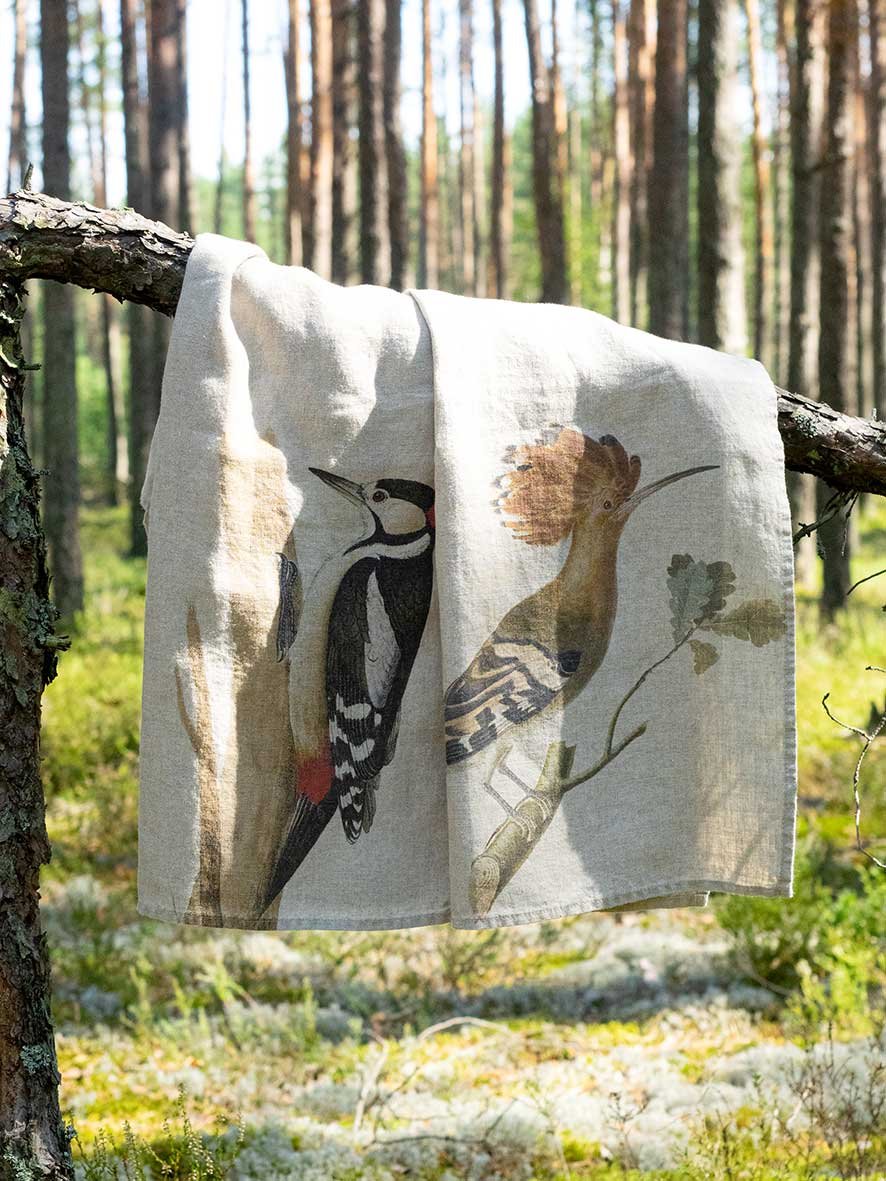 Linen Kitchen Towels Woodpecker & Hoopo (set of 2)