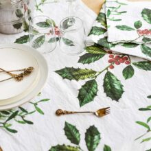 8002SUR-HMW-Linoroom-Table-Runner-Holly-and-Misletoe-Vertical-LR2