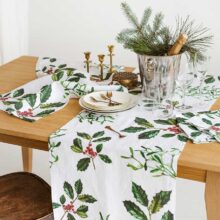 8002SUR-HMW-Linoroom-Table-Runner-Holly-and-Misletoe-Vertical-LR4
