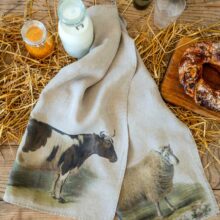 Cow and Sheep farmhouse linen kitchen towels by Linoroom