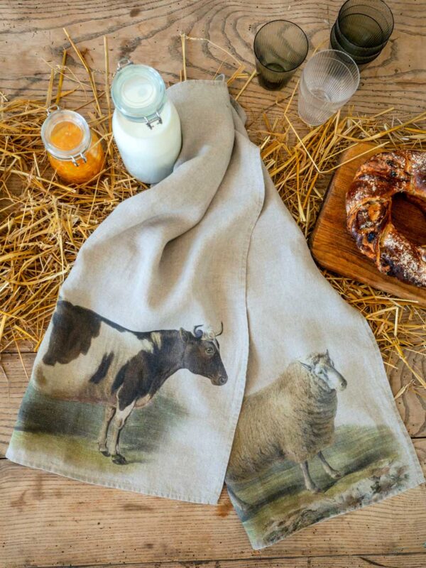 Kitchen-towels-Cow-and-sheep-LR2 Cow and Sheep farmhouse linen kitchen towels by Linoroom