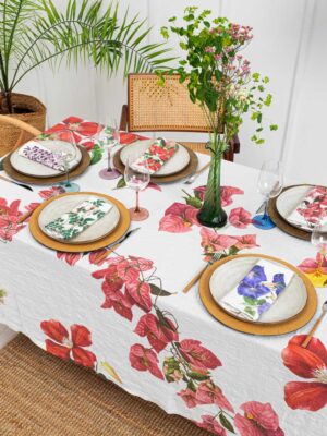 Floral white linen tablecloth by Linoroom