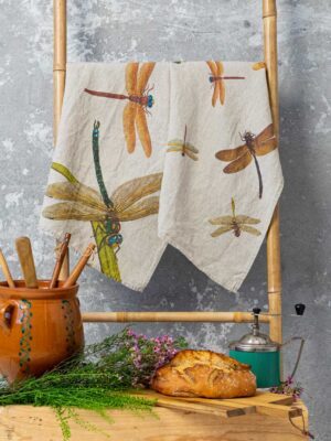 Dragonflies linen kitchen towels by Linoroom