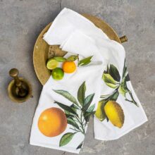 6001M-OLW-Linoroom-kitchen-towel-Citrus-WEB-LR3 Lemon and Orange mediterranean wite linen kitchen towels by Linoroom