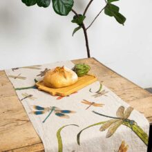 8002SUR-LD-Linoroom-table-runner-lakeside-dragonflies-WEB-LR4 Lakeside dragonflies linen table runner by linoroom