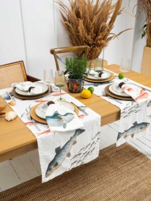 Sea Fish Linen Table runner by Linoroom