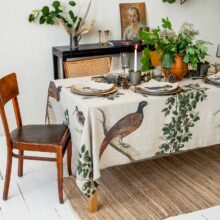 4006S-FB-Linoroom-Tablecloth-Forest-Birds-LR4 Forest Birds linen tablecloth by Linoroom