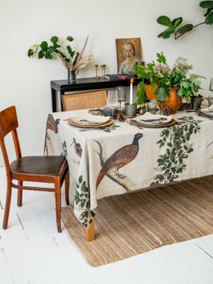 Forest Birds linen tablecloth by Linoroom