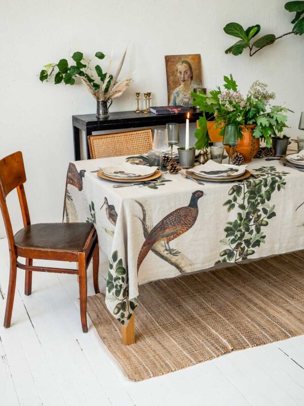 4006S-FB-Linoroom-Tablecloth-Forest-Birds-LR4 Forest Birds linen tablecloth by Linoroom