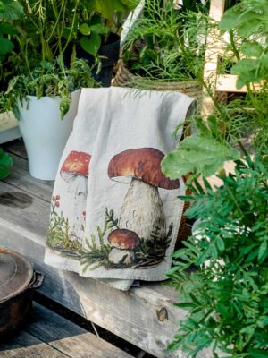 Forest Mushrooms linen kitchen towels by Linoroom