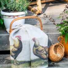 6001M-RH-Linoroom-kitchen-towels-Rooster-and-Hen-LR10B Rooster and Hen farmhouse linen kitchen towels by Linoroom