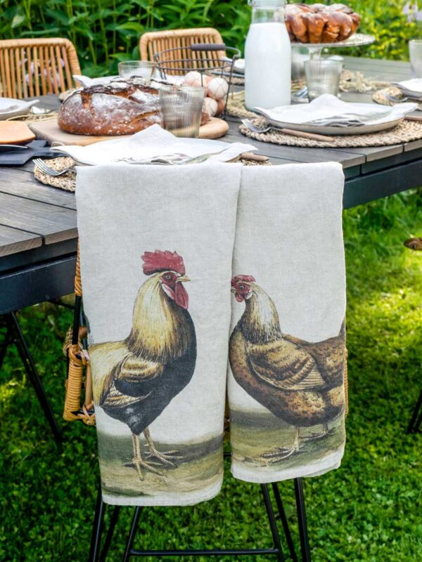 6001M-RH-Linoroom-kitchen-towels-Rooster-and-Hen-LR11