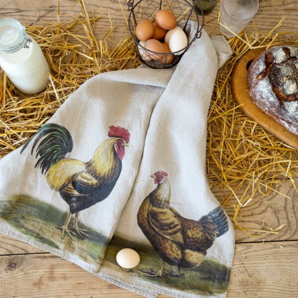 6001M-RH-Linoroom-kitchen-towels-Rooster-and-Hen-SQ3