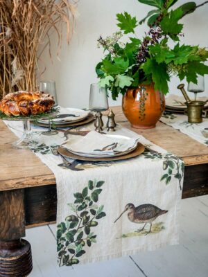 Forest Birds linen table runner by Linoroom