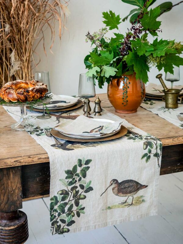Forest Birds linen table runner by Linoroom